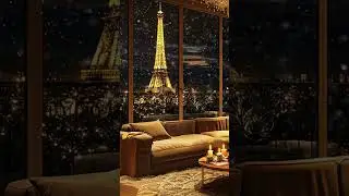 Paris Christmas Jazz 🎄 Cozy Winter Night with Eiffel Tower & Fireplace