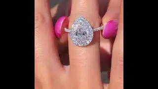 1ct Pear  Moissanite engagement ring with double halo Moissanite diamond and Thin band | #jewellery