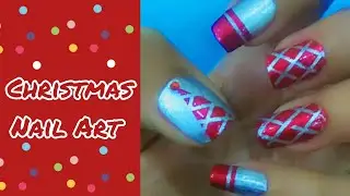 Christmas Nail Art For Beginners | Red and Silver Color | 1 Minute Nail Art #shorts