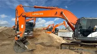 Massive Sand Excavation Project | HITACHI ZAXIS Loading 41-Ton Dump Trucks at the Lakeside Site! 