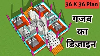 36&times;36 House Plan | 4 Bedroom Village House Design with Porch | 1296 Sq Ft Home Map