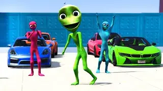 Green Alien and Friends With Color Extreme Ramp Race Challenge - Gta 5