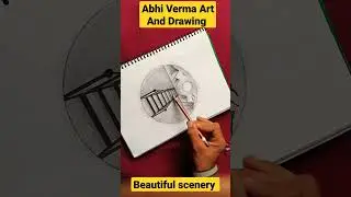 Beautiful Art || Easy Circle Scenery Drawing|| Scenery Drawing|YouTube Shorts 🏝️🥰🥰🥰