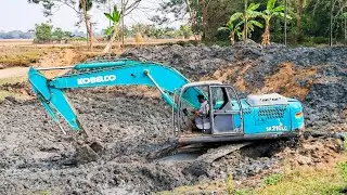 Kobelco Excavator Is Being Used To Repair The Old Pond Dam | Excavator work video | Excavator