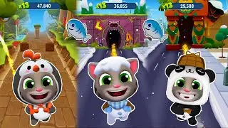 Talking Tom Gold Run Polar Adventure 🚲🛹 Snowman vs Pandaa vs Smart Penguin Tom