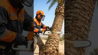How to Cut a Palm Tree with a Mechanical Chainsaw | Safe Demonstration Explained