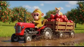 Tiny Monkey Farm: The Apple Harvest Day 🍎 Baby Monkey & Puppy Work Together on the Farm