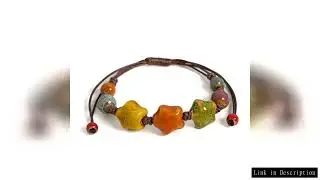 Handmade Glazed Ceramic Star Bracelet Adjustable Woven String Jewelry for Women Men Boho Style Gift