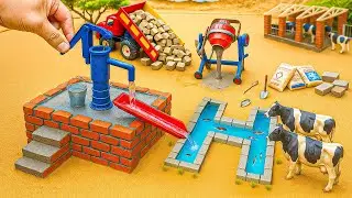 DIY construction science project -Tractor mini build moder concrete road with bricks and cement