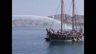 🇮🇳 INSV Kaundinya gets grand water salute after historic Oman voyage! #navy #indiannavy 