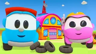 &Ccedil;izgi film. K&uuml;&ccedil;&uuml;k Kamyon Leo, pembe araba Lea i&ccedil;in garaj yapıyor. Eğitici &ccedil;ocuk videosu.