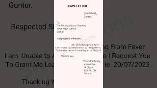 Easy To Write leave letter for class teacher to principal #leaveletter #letter #learning #shorts
