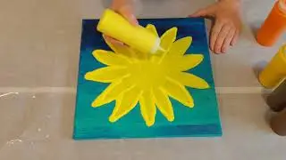 Sunflower Acrylic Pour Painting using Reverse Dip Technique