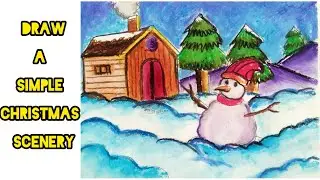 Draw a simple Christmas Scenery // pastels color // SEKHAR KARMAKAR ART  #youtubevideo #viralvideo