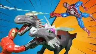 Superhero Toys Cartoon Part 3: Battle with Giant Monster Dinosaur - Superheroes Stop Motion for kids