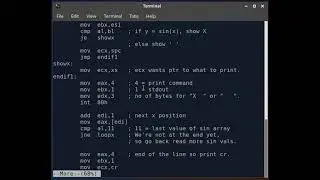NASM Assembly program to draw a Sine Wave in Text.