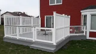 TimberTech Stone Ash Deck with White Vinyl Rails & Privacy Fence in Flossmoor, IL!