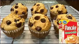 HOW TO MAKE CHOCOLATE CHIPS MUFFINS USING PANCAKE MIX | EASY PANCAKE MIX MUFFINS RECIPE
