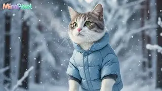 Cute Winter Cat in Snowy Forest | AI Animated Cat | Relaxing Winter Scene 4K