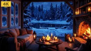 Snowy Forest Cabin Night ❄️ Violin Music & Cozy Crackling Fireplace for Focus & Relax