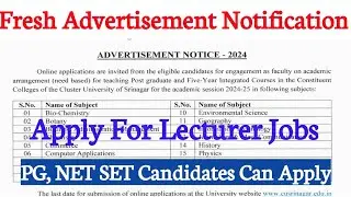 Fresh Recruitment 2024 || Teaching Jobs | Need Based Lecturer Jobs | PG,NET,SET Candidates Can Apply