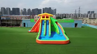 Mega Splash: Dive into the Large Three-Slide Inflatable Water Adventure! 🌊🎢💦 T8-1423