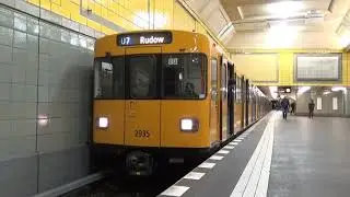 Berlin U-Bahn F90 2935 and 2934, F87 2993 and 2994, 2708 and 2709 departing Hermannplatz