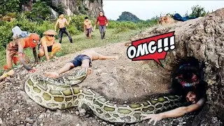 Hunters and Spider-Man Battle Monsters in a Dark Cave to Save a Helpless Boy