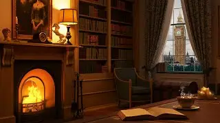 📚 Cozy London Study Room Ambience with Rain, Fireplace and Thunder