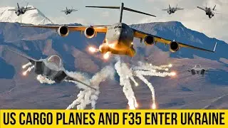 US Cargo Plane Transports weapons for Ukraine, accompanied by F 35 fighter jets