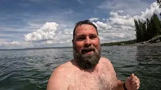 Cold plunge Day 2 Yellowstone Lake 45&deg;!