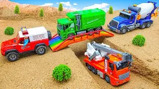 Bridge Construction Vehicles Excavator Crane Truck and Rescue Police Car | CoCo Toys