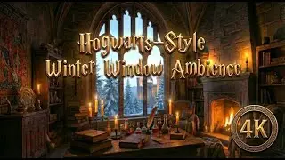 Hogwarts-Style Winter Window Ambience - Snowfall, Candles & Cozy Magic | 4k | No Ads
