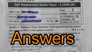 💯9th class social studies fa4 self assessment model 4 real question paper and answers key 