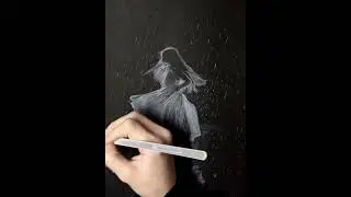 Ballerina Dancing In The Rain White Pencil Drawing