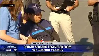 Injured Fort Worth Officer Xavier Serrano is back at work