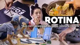 ROTINA 6am | casal que trabalha em casa, skincare, maquiagem, sopa da saúde e pintura em tela