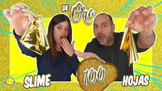 MEZCLANDO 100 HOJAS de ORO EN UN SLIME!! Mixing 100 Gold Paper into a giant clear slime! Bego y Jord