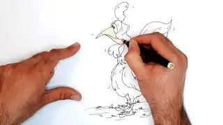 Drawing and coloring the cartoon character of the rooster