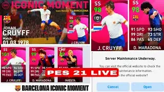 eFootball PES 21 Mobile live maintenance Barcelona Iconic Moment pack opening