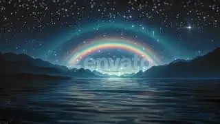Ambient Glowing Starry Sky Rainbow Digital Seaview Animation Background