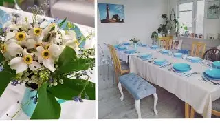 😇🏡PIERWSZA KOMUNIA DZIECKA W DOMU DEKORACJE KWIATY WYGLĄD STOŁU POTRAWY💙🥣