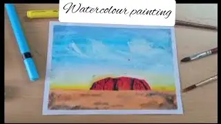 Watercolour painting of Ayers Rock (Uluru) in Australia | Scenery Painting | Brush pen