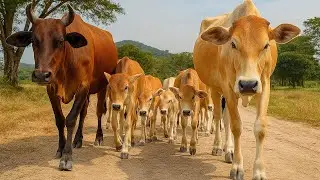 Ratusan Sapi Sedang Lari Menuju Kandang Peternakan - Sapi Jinak Berkembang Dan Bermain Di Sawah