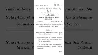 BECC 133 | Dec. 2022 | Questions Paper | IGNOU Students 2nd year | Principles of macro economics l