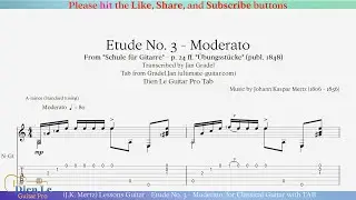 (J.K. Mertz) Lessons Guitar - Etude No. 3 - Moderato, for Classical Guitar with TAB