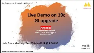 Webinar-07- Live 19c GI Upgrade || Clusterware upgrade from 12c to 19c || GI Upgrade Demonstration