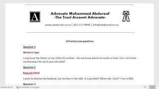 Family Law Questions and Answers - www.ourlawyer.co.za - Adv. M Abduroaf