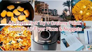Air Fryer First Try + Creamy Palak Gosht | Air-Fryer Pizza & Nuggets | Silent Vlog