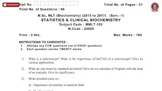 MSC MLT BIOCHEMISTRY 1ST SEM STATISTICS AND CLINICAL BIOCHEMISTRY MAY 2019 | PTU